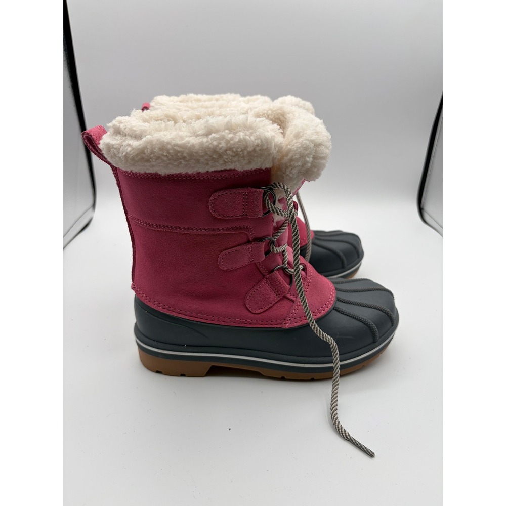 Cat & Jack Winter Boots Kids Size 2 Pink Faux Fur Trim Duck Boots Lace Up